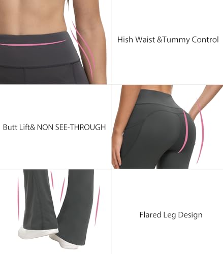 Women's Flare Leggings Yoga Pants with Pockets - 3 Pack, Large/Multi