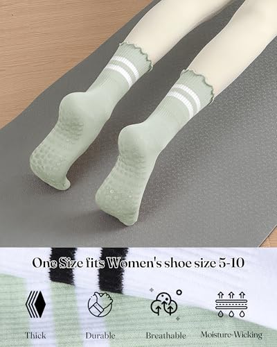 Non-Slip Pilates Socks for Women - 4 Pack in Black, Gray, White, Green