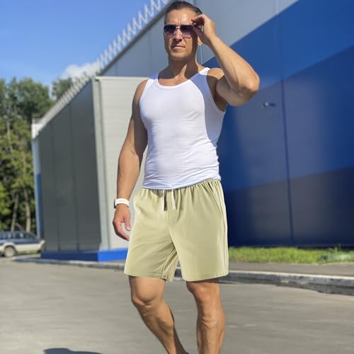 Mens Casual Athletic Shorts with Pockets - Light Gray, Medium