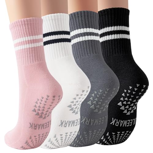 Non-Slip Yoga Socks for Women - 4 Pack Black, White, Grey, Pink
