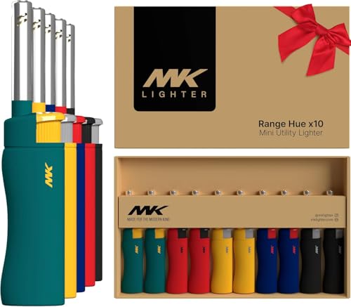 MK Lighters Hue-10pc Refillable Windproof Candle & BBQ Lighters - Multipurpose Outdoor Flame