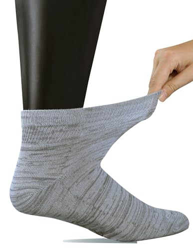 Yomandamor Mens Grey Wide Ankle Diabetic Socks 10-13, Seamless Toe, 5 Pairs