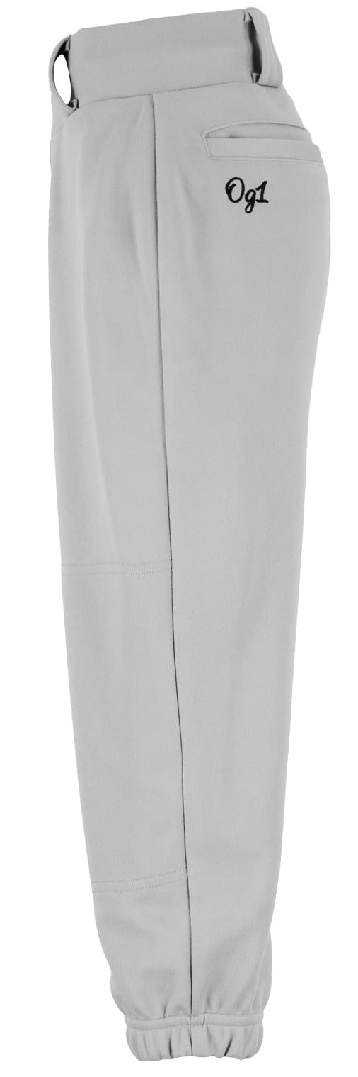OG1 Slim Fit Youth Pull-Up Premium Baseball Pant | 100% Polyester | Full Length | Elastic Bottom | Drawstring Closure | Belt Loops Gray