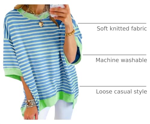 Oversized Striped Sweatshirt - Sky Blue Stripe, Medium