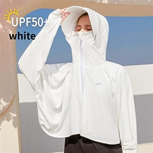 White Women's Sun Protective Lightweight Hoodie UPF 50+ UV Sun Shirt