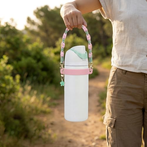 Water Bottle Handle Strap - Pink Green Floral Design