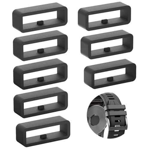 Silicone Watch Band Keeper Rings - 22mm Black, 8 Pack