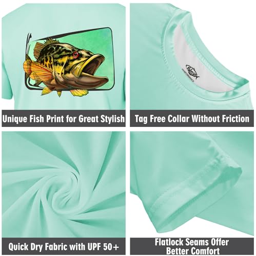 Palmyth Boys UPF 50+ Performance Fishing Shirt Medium Seafoam Smallmouth Bass