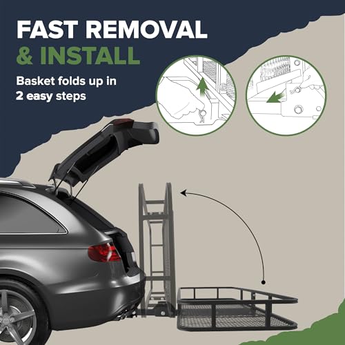Folding Hitch Cargo Carrier 60" x 23" - 500 Lbs Heavy Duty, Black