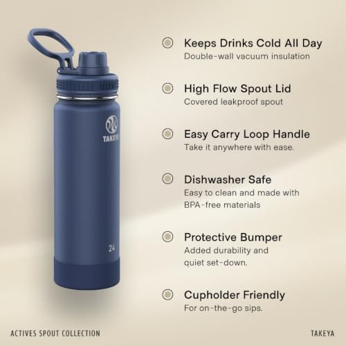 Takeya Actives 18oz Stainless Steel Insulated Water Bottle Midnight Blue