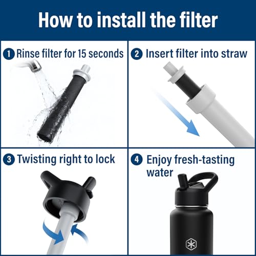 ICEWATER Midnight Black 64 oz Insulated Water Bottle with Filter Straw