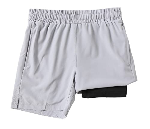 Boys Compression Mesh Athletic Shorts with Pocket - Light Gray