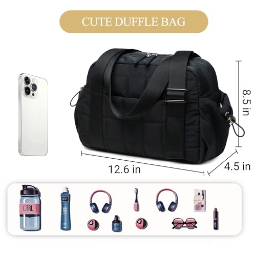 Mini Gym Bag for Women - Quilted Sports Duffel with Wet Compartment