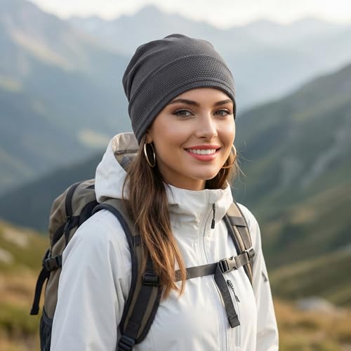 Breathable Summer Running Caps - 3 Pack Beanie Skull Caps - Black & Grey