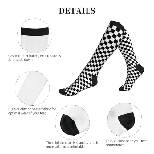 Mshutbna Compression Socks Knee High for Women & Men, Athletic Circulation Support, One Size (Black/White Plaid)