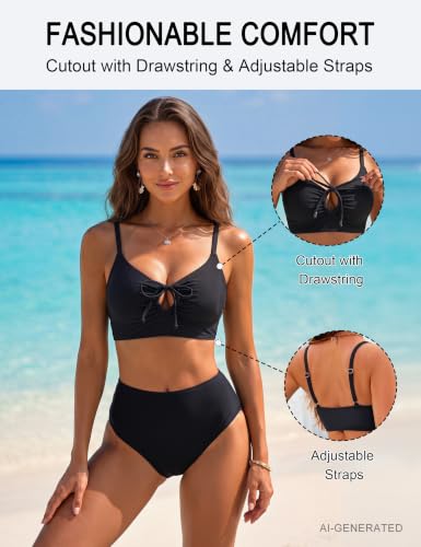 BMJL Women's Large Black Tie Front Cutout Bikini Top - Sexy Swimwear