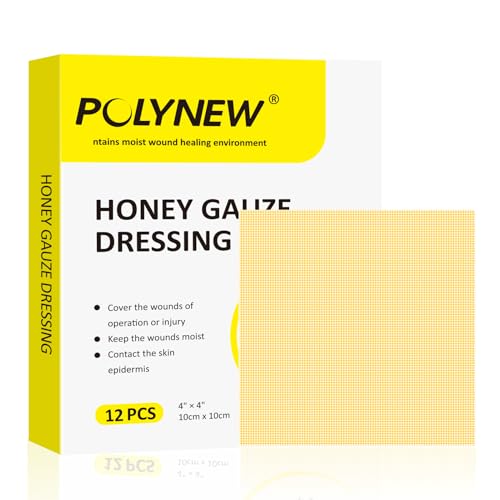 POLYNEW Manuka Honey Gauze Dressing 4x4 inch Wound Care Patches, 12 Pack