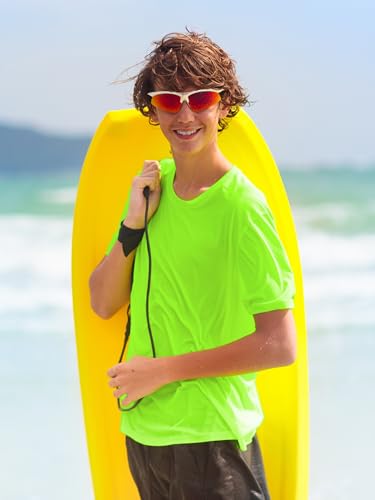 Boys Neon Rash Guard - Dry Fit UPF50+ Short Sleeve Shirt - Neon Green, 10-12 Years