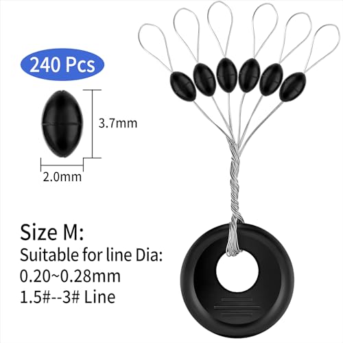 240 Pcs Fishing Rubber Bobber Stoppers - Size M - Black