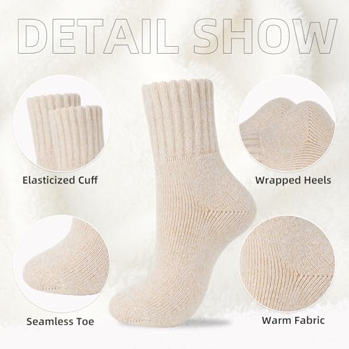 Cozy Warm Wool Socks for Women - Cute Boot Crew Socks - One Size C Beige