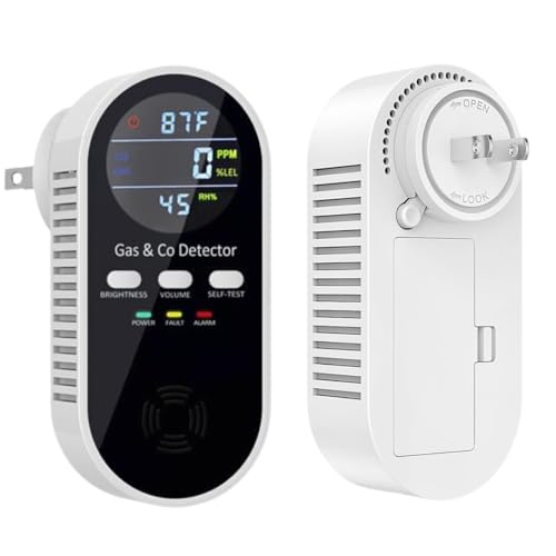 5 in 1 Carbon Monoxide Detector & Natural Gas Detector with Temperature Humidity Display£¬Battery Backup for Plug-in Co Detector and Combination Gas Suitable for Home/Hotel/Travel - 1Pcs