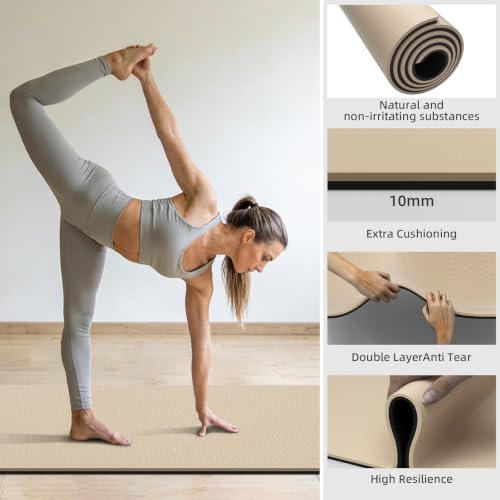 WUWAN TPE Yoga Mat 10mm Thick Non-Slip Exercise Mat with Carry Strap, 76x27.6in