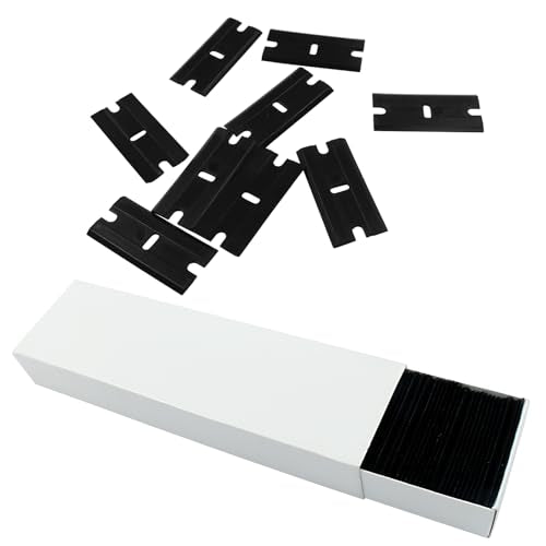 100pcs Plastic Razor Blades, Double Edged Plastic Blades, Safety Glass Scraper Blades for Cleaning Glass Removing Adhesive Residue(Black)