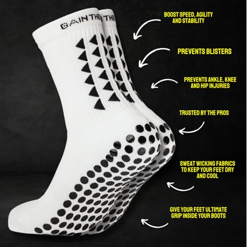 Gain The Edge Soccer Grip Socks - Large White 4pc Set