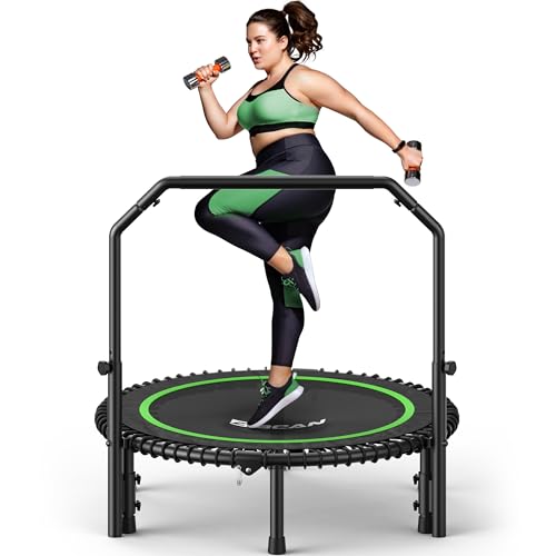 Rebounder Trampoline with Adjustable Handlebar for Adults, Indoor Mini Exercise Trampoline, 450/550lbs Capacity