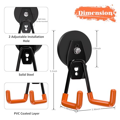 ENUODA Strong Magnetic Hooks Heavy Duty 4 Pack Magnet Garage Hook Heavy Duty Rare Earth Magnets Utility Storage Hooks for Hanging Ladder, Power Tool, Toolbox, Shovel, Broom, Extension Cord