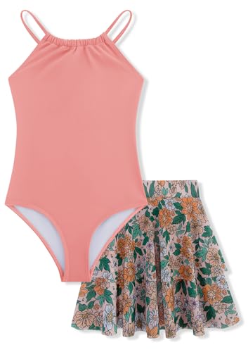 Girls One-Piece Swimsuit with Mesh Skirt - Orange, 11-12 Years