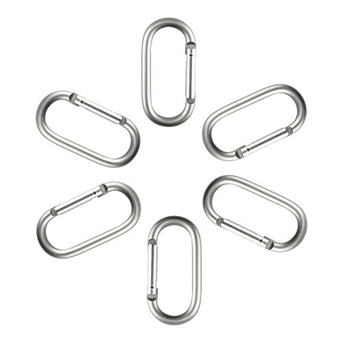 Aluminum Oval Carabiners Clips - 6 Pack Grey Keyring Hooks