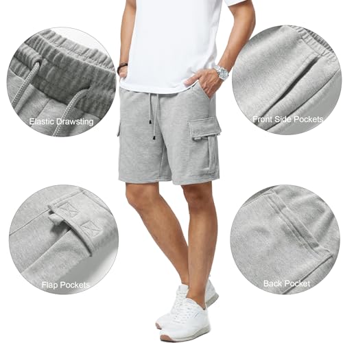 Mens Casual Cargo Shorts with Drawstring Elastic Waist – 5-Pocket Gym Jogger