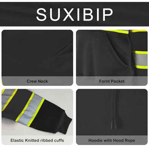 High Visibility safety hoodie ANSI Class 3 Fleece Lining Sweatshirts with Pockets, Hi-vis Pullover Hoodies for Men