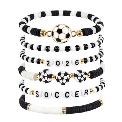 Soccer Heishi Beaded Bracelet Stack for Girls, Boys, and Women