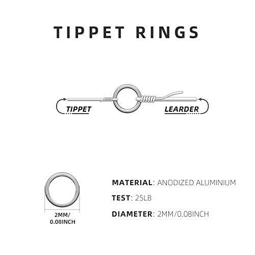 Lightweight Fly Fishing Tippet Rings - 2mm Anodized Aluminum - 10 Pack