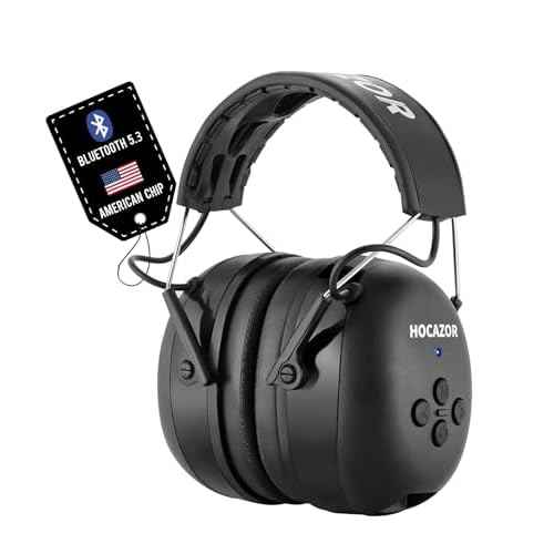 HZ07 Upgrade Bluetooth 5.3 Hearing Protection - NRR 25dB Noise Cancelling Earmuffs 40 Hours+ Playing Time with 1500mAh Rechargeable Battery for Mowing, Workshops, Black