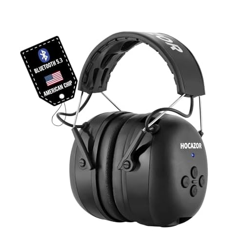 HZ07 Upgrade Bluetooth 5.3 Hearing Protection - NRR 25dB Noise Cancelling Earmuffs 40 Hours+ Playing Time with 1500mAh Rechargeable Battery for Mowing, Workshops, Black