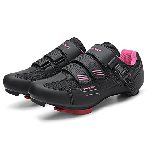 Womens Cycling Shoes for Peloton & Indoor/Outdoor Riding - 8.5 Women/6.5 Men, Black/Pink