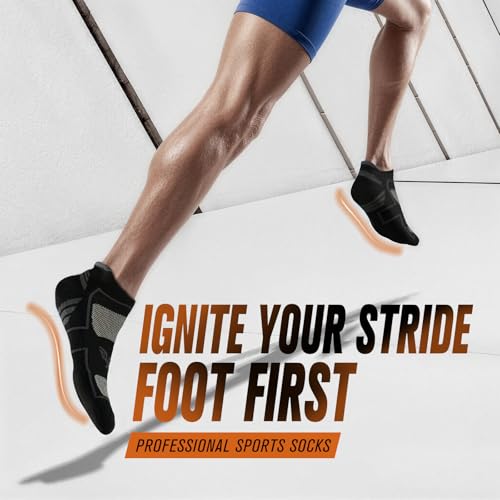 Mens Running Socks - 6 Pairs with Arch Compression & Cushioned Support