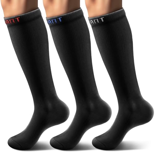 Compression Socks for Men & Women - Knee-High, 3 Pairs, Large-X-Large - Black