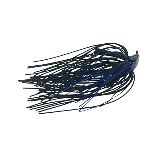 Mop Jig Fishing Bait - Heavy Living Rubber Skirting, Double Rattles, Black/Blue - 3/8 oz