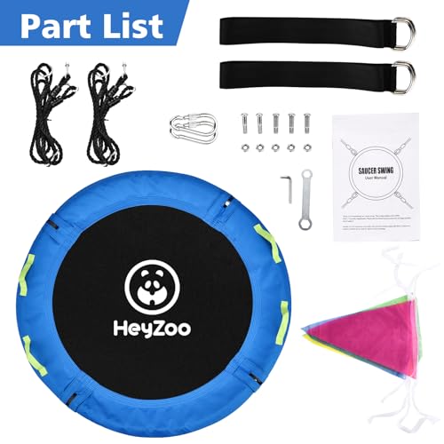 HeyZoo 48 Inch Large Saucer Tree Swing for Family, Blue - Safe & Easy Setup