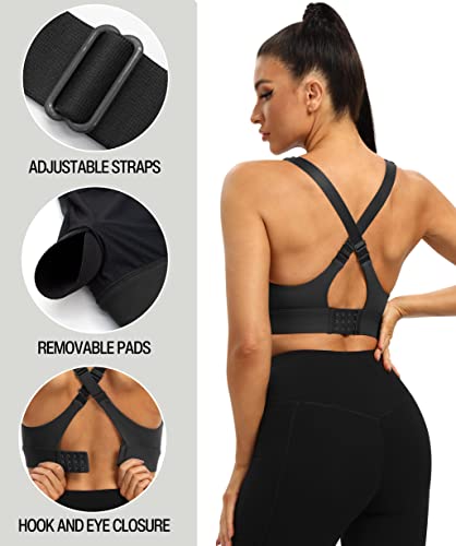 High Support Padded Sports Bra for Women - Black, Large