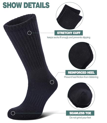 Thermal Merino Wool Hiking Socks - Medium, 5 Pairs Solid Color