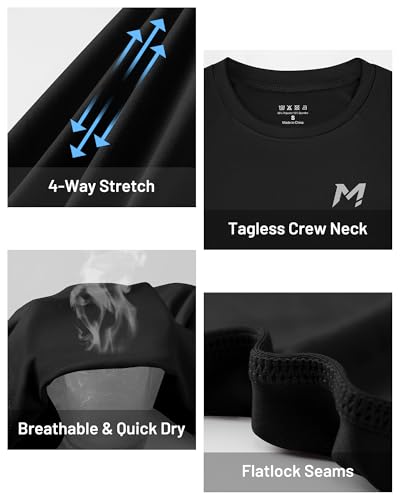 Boys Long Sleeve Compression Shirt - Quick Dry Athletic Top - Medium/Black