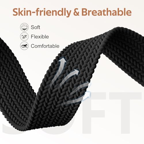 Braided Stretchy Magnetic Band for Fitbit Versa 4 - Black, 5.51-8.66" Wrist