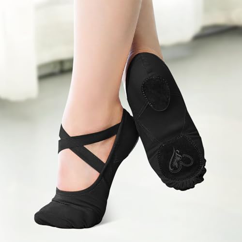 Ballet Shoes for Women - Highly Stretch Canvas Dance Slippers - Black