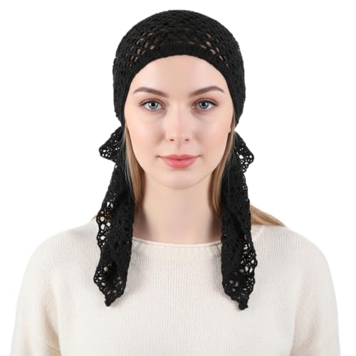 Black Slip-On Pre-Tied Beanie Cap - Stretchy Headwrap