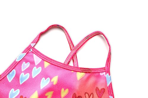 Girls Sparkle One Piece Swimsuit - Crossback, Adjustable Strap, 7-8 Years / Pink Heart
